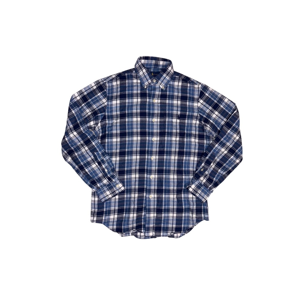 RALPH LAUREN‎ Performance Flannel Shirt Men's S Blue Plaid Classic Fit Button Up
